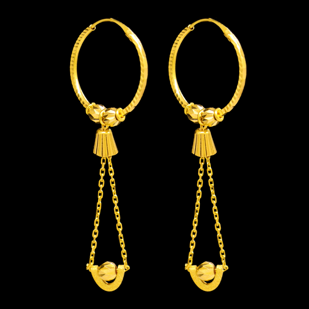 22K Gold Stud Drop Earrings - SW26589